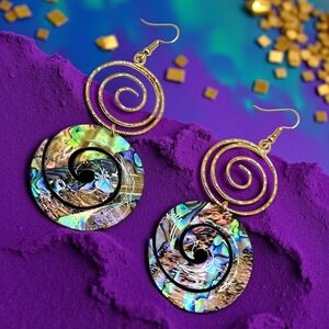 🆕️14K Gold Plated Spiral Abalone Shell Earrings | Lightweight Statement Dangles